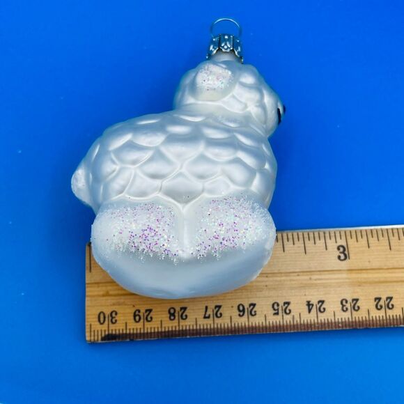 Cute White Glittery Blown Glass Fluffy Sheep Lamp Christmas Tree Ornament - Picture 7 of 8